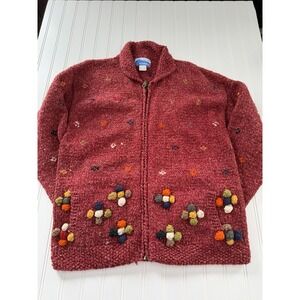 Vintage 1990s Handmade Ecuador Wool Zip Cardigan Andean Folk Sweater Estimated L
